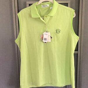 NWT Monterey Club Lime green sleeveless, golf shirt with Vero Beach co embroider